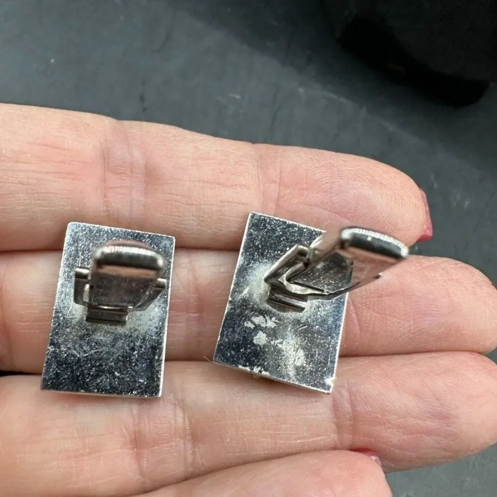 Pioneer Silver Cufflinks Pearl Tuxedo Studs Rectangle Formal Wedding Vintage